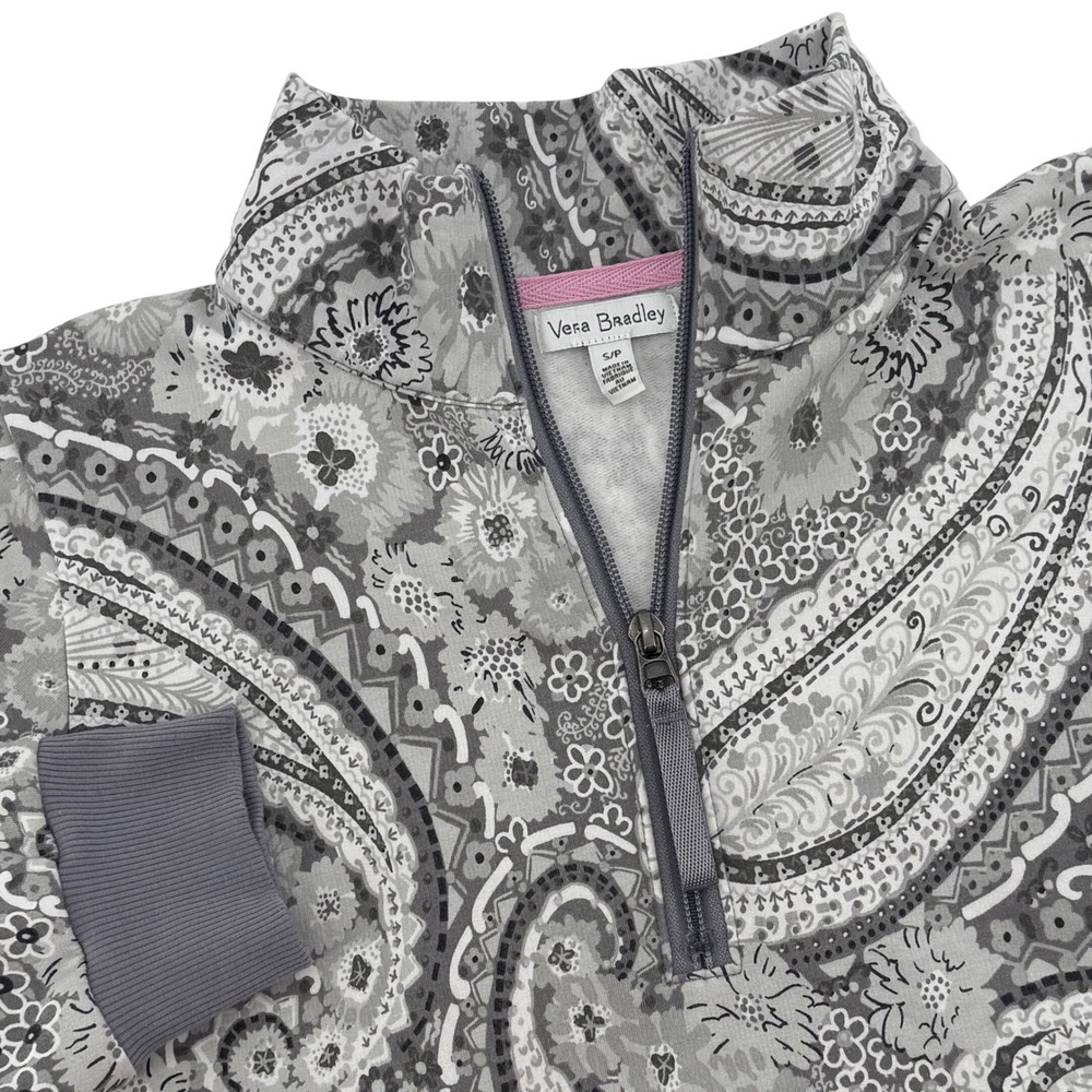 Vera Bradley Gray Paisley Print‎ Quarter Zip Pullover Small Comfy